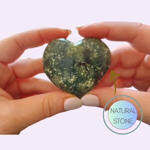 Serpentine gemstone crystal , heart shaped crystals, green serpentine stone, healing stones, chakra alignment