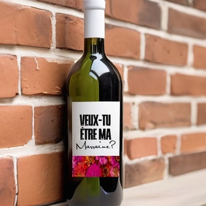 Demande de marraine, Étiquette autocollante bouteille de vin annonce spéciale marraine, veux-tu être ma marraine?