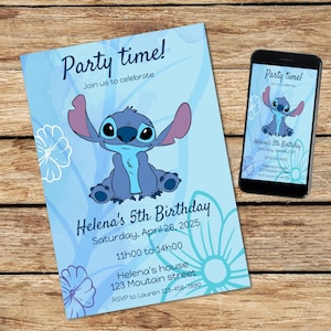 Editable stitchh Birthday Invitation template, printable Birthday Party Invitations, Digital kids party invitation template ST01