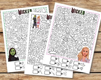 Wicked I spy game sheet activity for kid, witche pink and green, cherche et trouve jeu pour enfant  / 3 PDF / INSTANT DOWNLOAD