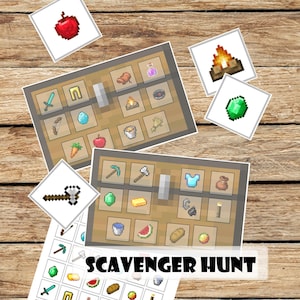 Scavenger hunt birthday game for kids minecrafter game gamer pixel , child birthday activity, INSTANT DOWNLOAD