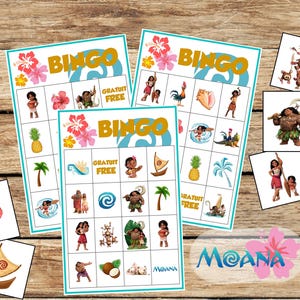 Juego de bingo para cumpleaños de niños moana, Juego de bingo para fiesta infantil moana, actividad de cumpleaños para niños / 20 Cards Diff / Descarga instantánea