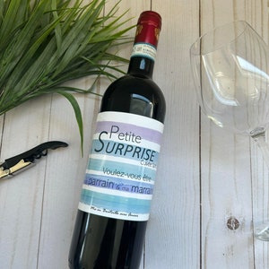 Étiquette autocollante bouteille de vin annonce spéciale parrain marraine