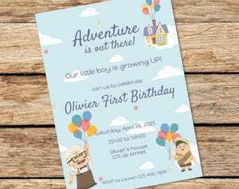 Editable up boy ballon Birthday Invitation, Gamer Invitation, movie Birthday Party Invitation, Editable and Printable