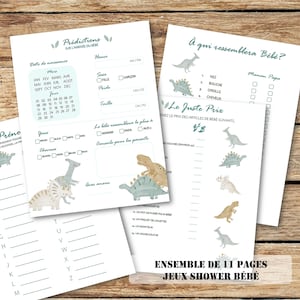 Jeux Prédictions prédiction shower bébé, baby shower jeu, naissance  bébé, dinos dinosaure, téléchargement instantané, 11 pages pdf français