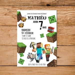Editable Minecraft French Birthday Party Invitation, Video Games Invitation, Birthday Party, Editable and Printable