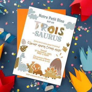 Dino carte invitation fête  anniversaire modifiable , Dinosaure invitation , Dinos Party, garçon trois ans, 3e anniversaire FRANÇAIS