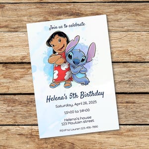 Editable stitchh Birthday Invitation template, printable Birthday Party Invitations, Digital kids party invitation template ST01
