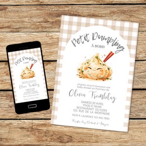 Petit dumpling Invitation baby shower carte, shower de bébé évènement, petit dumpling a bord, modifiable imprimable français
