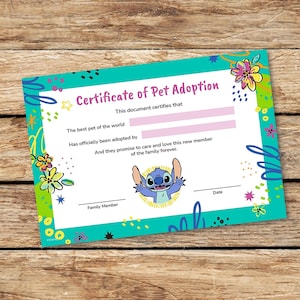 Adoptiecertificaat van een pluchen dier voor kinderen, pluchen certificaat, klaar om af te drukken, DIRECT DOWNLOADEN