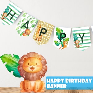 Children's party banner decoration animal safari lion jungle birthday English version