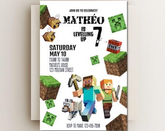 Editable minecrafter Birthday Invitation, Gamer Invitation, video game, Birthday Party Invitation, Editable and Printable