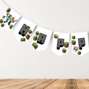 Happy Birthday banner minecrafter, gamer, video game, Party decor, Editable and Printable, INSTANT DOWNLOAD