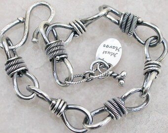 Sturdy Sterling silver link  bracelet,  oxidized sterling silver bracelet,  layering bracelet