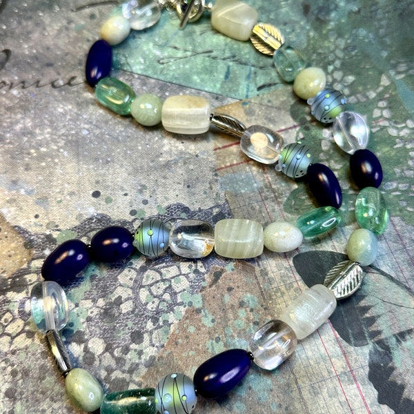 fluorite quartz beryl necklace, chunky statement jewelry, DAHJ necklace, semi-precious gemstone necklace, great gift idea, everyday wear