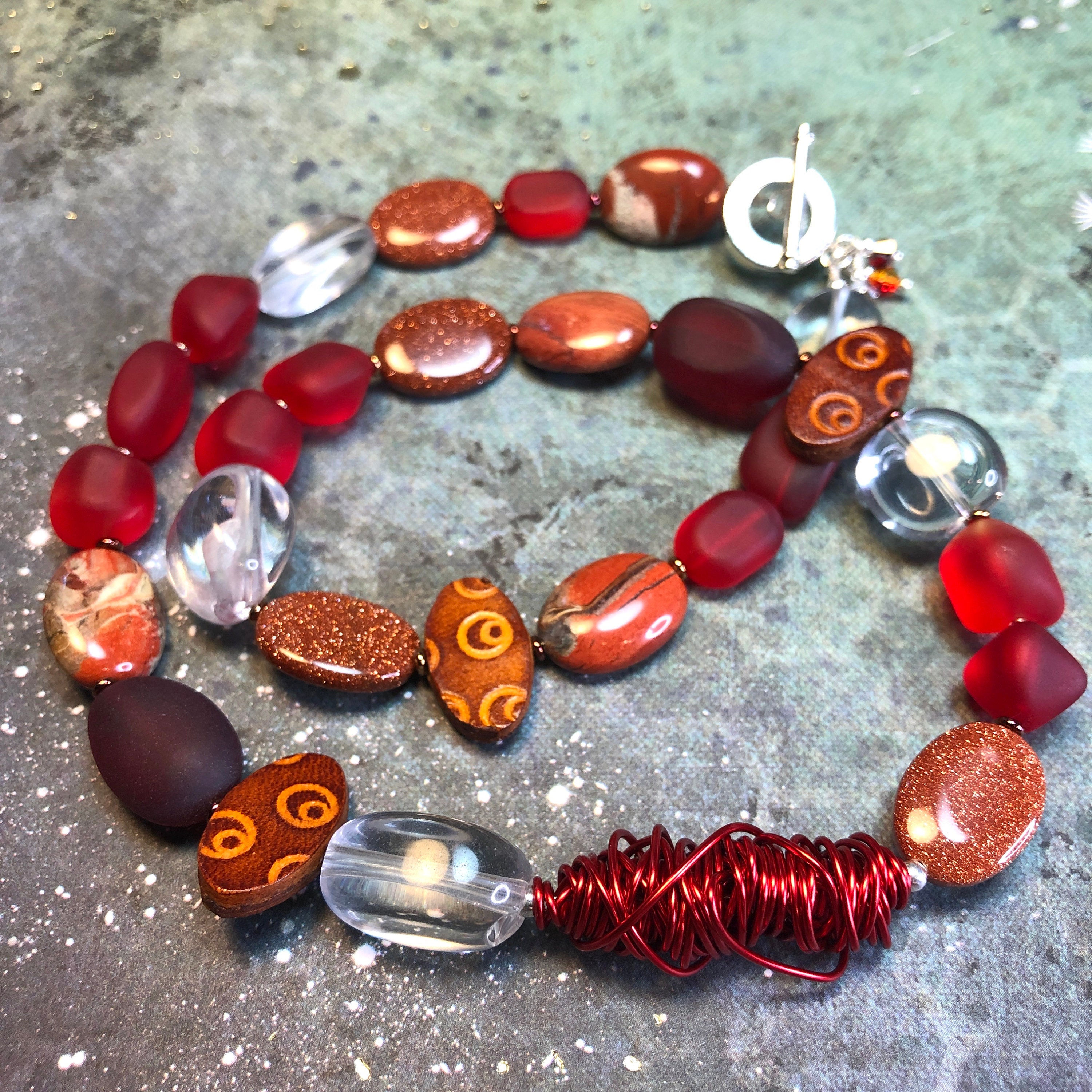 Red Semi-precious Gemstone Jewelry, Jasper Quartz Goldstone