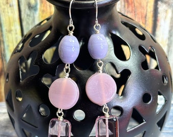 LILAC LEMONADE earrings, colourful dangle earrings,  great gift idea, any occasion, purple and pink glass earrings