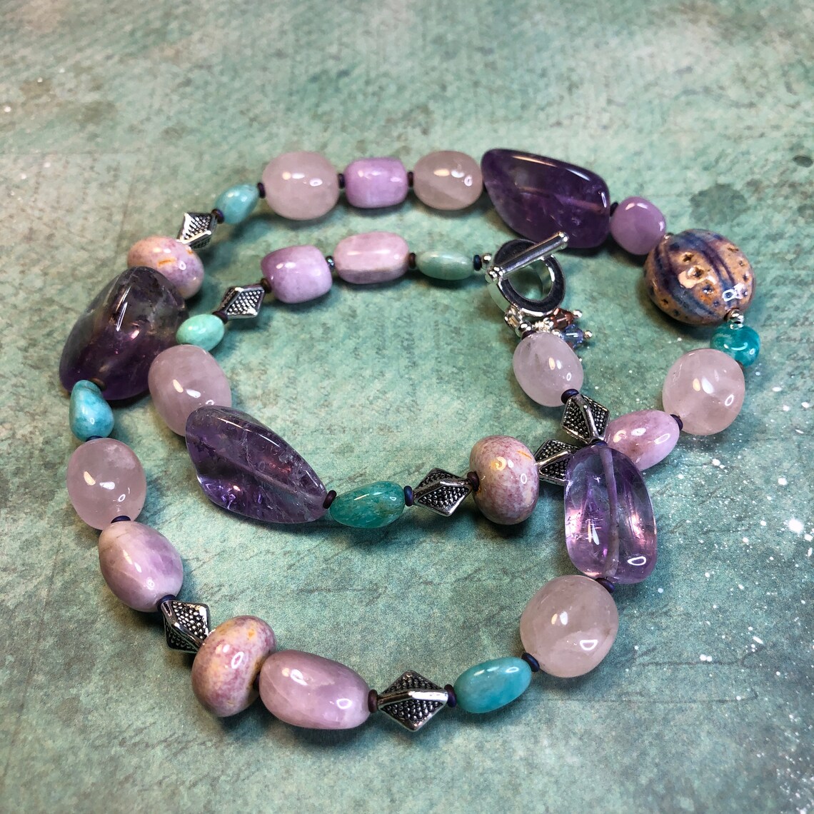 Purple Kunzite Rose Quartz Amazonite Jewelry Bold Chunky - Etsy