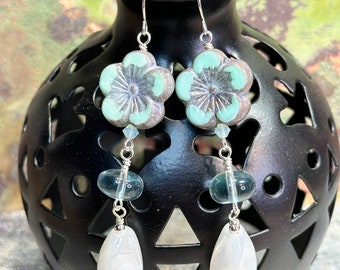 VICTORIAN GARDEN PARTY earrings, colourful dangle earrings,  great gift idea, any occasion, blue glass bead earrings