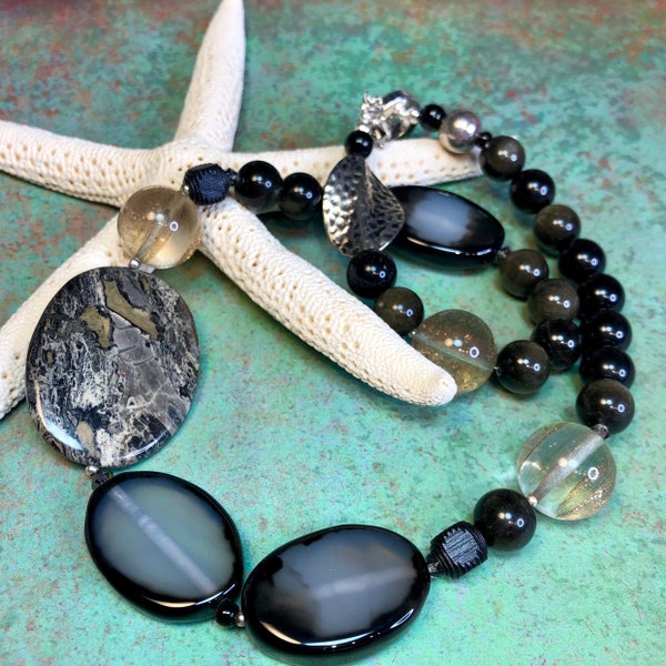 unique semi-precious gemstone jewelry - dark statement necklace - great gift idea - CARA necklace - all occasion jewelry