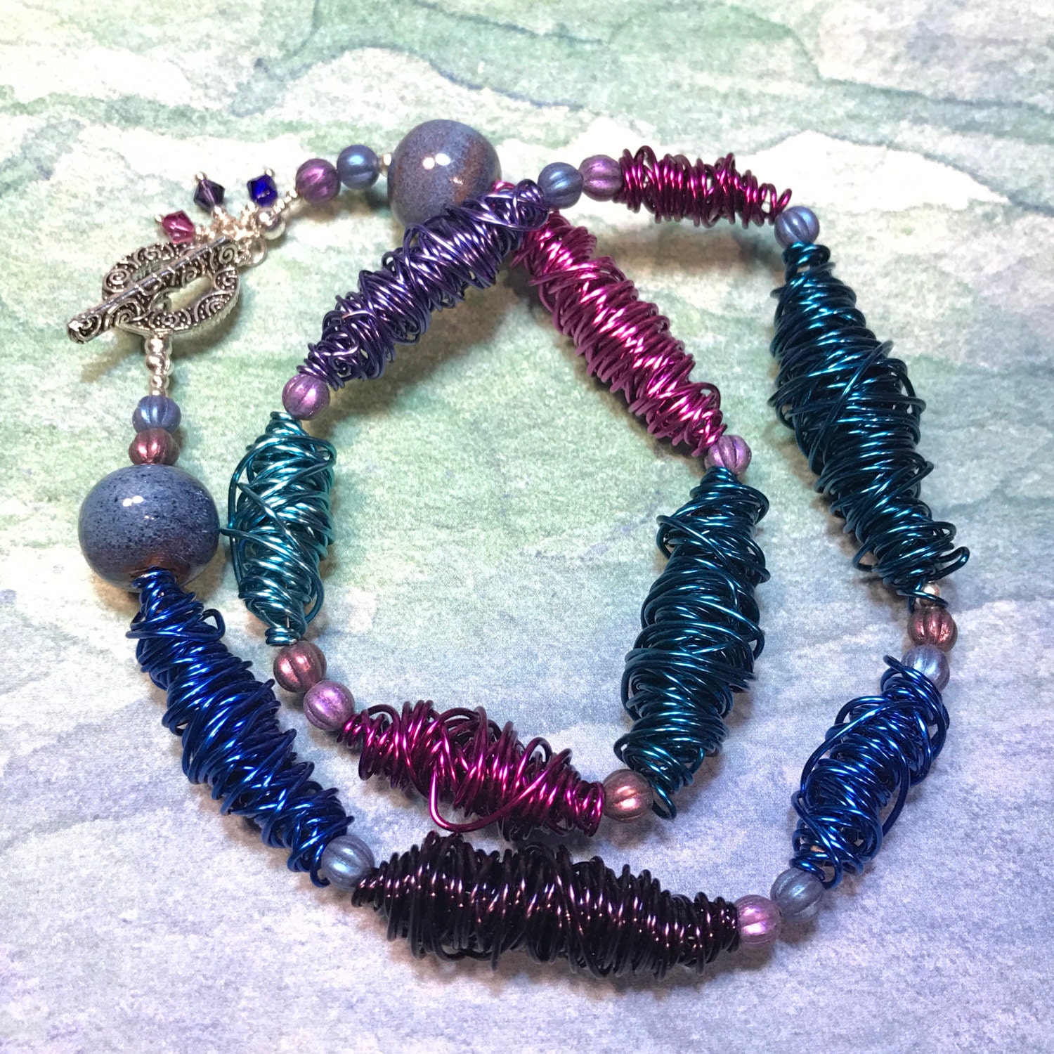 BOTH WAYS necklace modern hand twisted wire bead jewelry Etsy