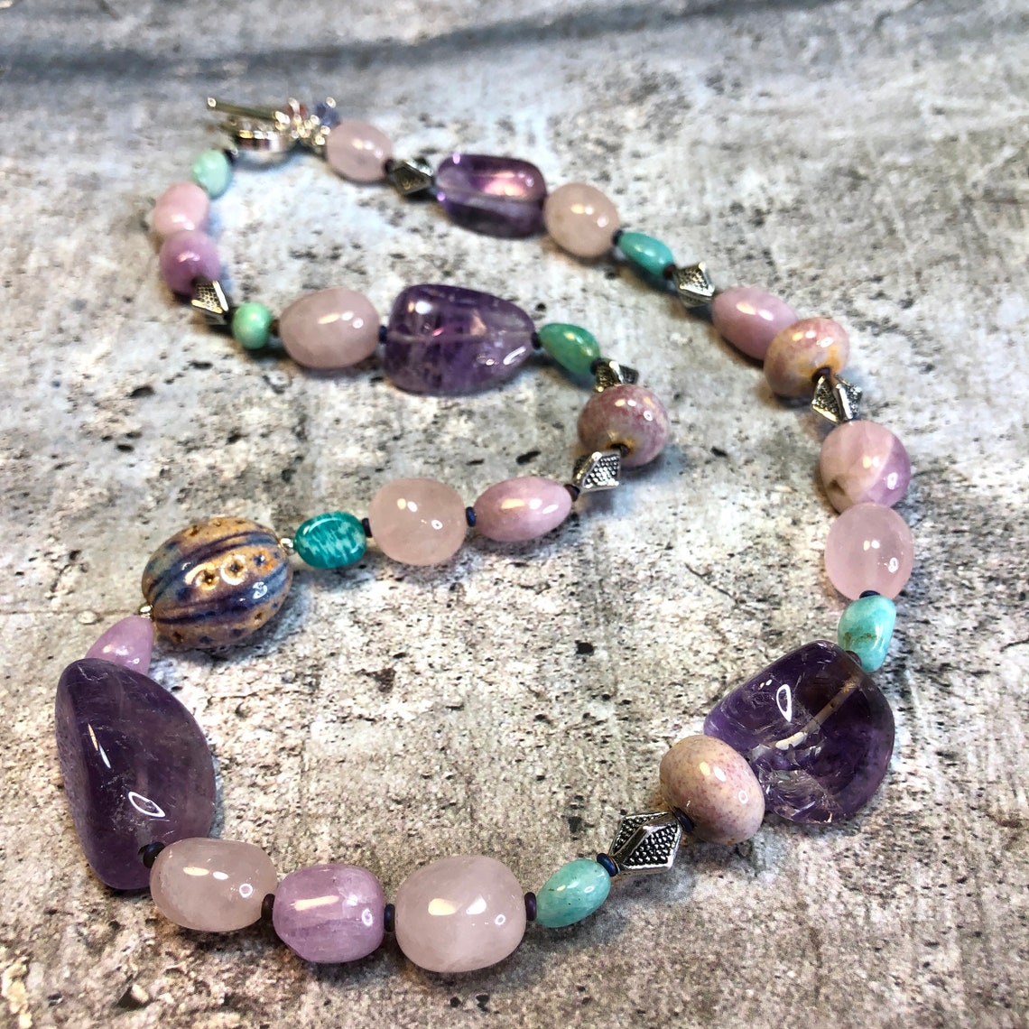 Purple Kunzite Rose Quartz Amazonite Jewelry Bold Chunky Etsy