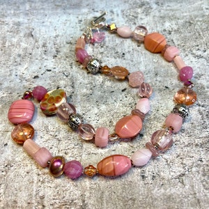 pink glass bead necklace, boho luxe jewelry, unique layering necklace, PINKY PROMISE necklace, great gift idea image 2