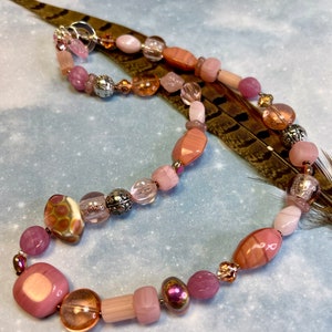 pink glass bead necklace, boho luxe jewelry, unique layering necklace, PINKY PROMISE necklace, great gift idea image 6