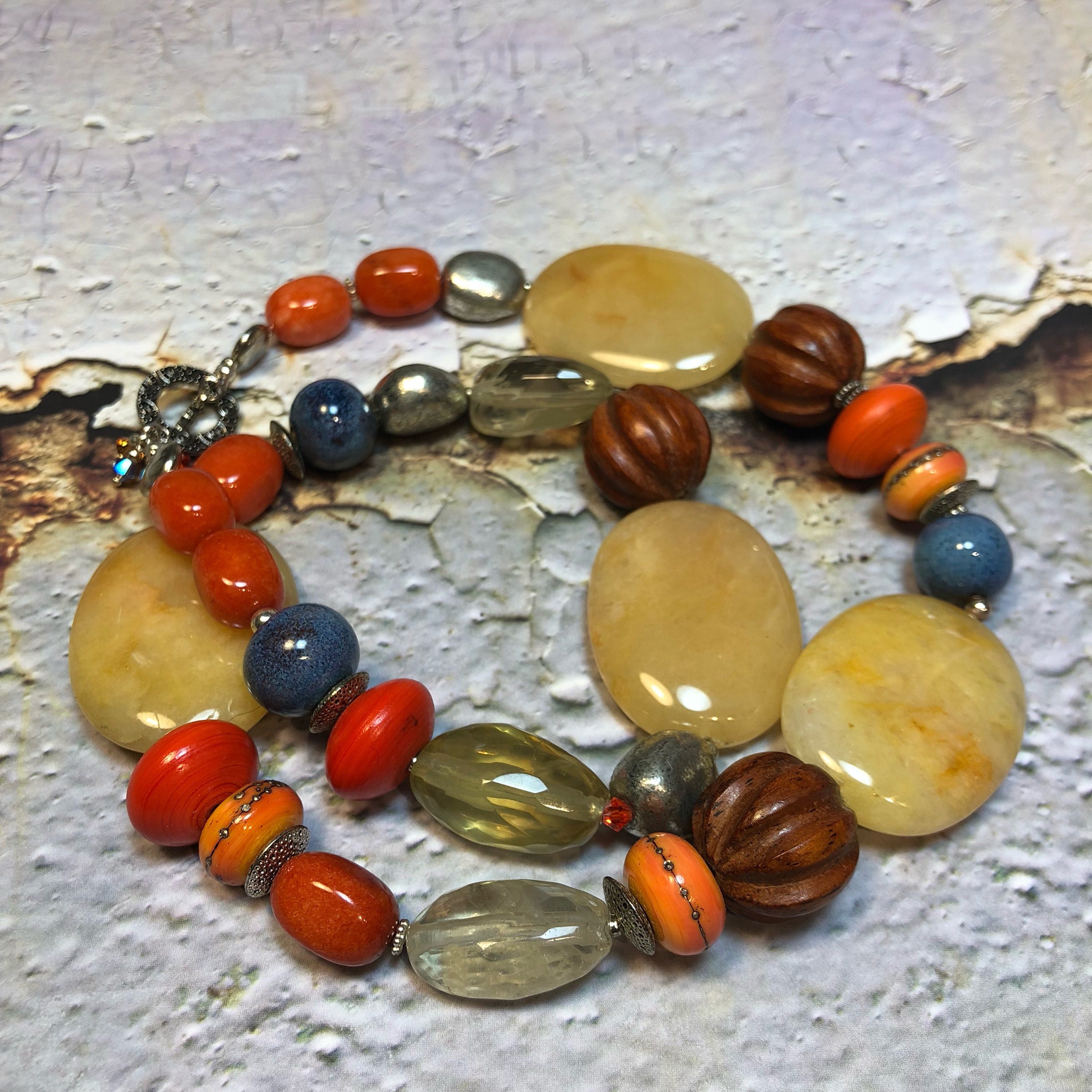 Yellow Gemstone Jewelry Chunky Modern Statement Necklace Boho Luxe