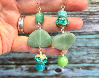 ZILLAH'S EYES bead earrings, colourful dangle earrings, green glass earrings, great gift idea, everyday wear