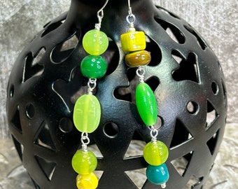 PASTORALIS earrings, colourful dangle earrings, great gift idea, any occasion, green vintage glass bead earrings