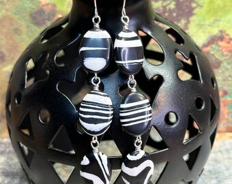 ANYWHERE BUT HERE bead earrings, neutral dangle earrings, black and white bead earrings, great gift idea, any occasion