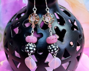 OPHELIA earrings, colourful dangle earrings, great gift idea, any occasion, pink beaded earrings