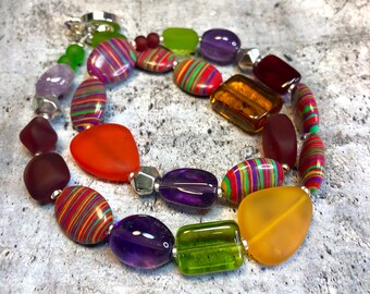 colourful semi-precious gemstone glass jewelry, chunky boho luxe statement necklace, TEENAGE WILDLIFE necklace, great gift, all occasion