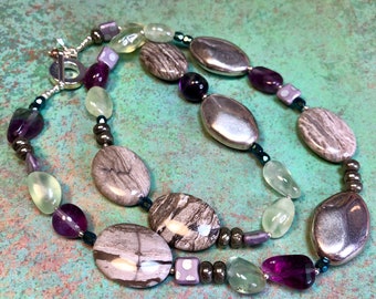 funky semi-precious gemstone jewelry - unique silver and purple statement necklace - AIFE necklace - great gift idea - all occasion wear
