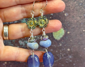 ANTIQUATED NOTIONS earrings, colourful dangle earrings,  great gift idea, any occasion, purple glass bead earrings