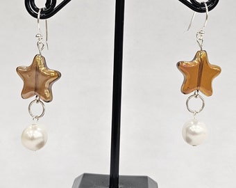 Handmade Sterling Silver Pearl Star Coquette Earrings