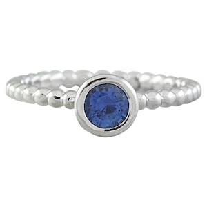 Sapphire Ring / 0.5 ct Natural Round Cut Sapphire Ring in 14k Solid Gold / Stackable Bezel Ring / Solitaire Bead Ring / September Birthstone