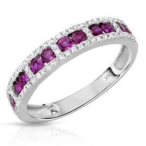 0.8 ctw Natural Red Ruby & Diamond Channel Wedding Band 4 mm in 14k Solid Gold / July Birthstone