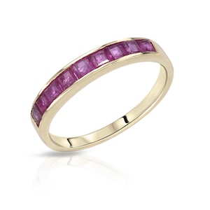 0.9 ctw Natural Princess Red Ruby Channel Wedding Band 3 mm in 14k Solid Gold / July Birthstone