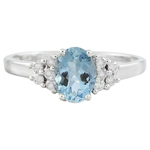 Aquamarine Ring / 1.8 ctw Natural Aquamarine & Diamond Ring in 14k Solid Gold / Oval Cut Engagement Ring/ Anniversary Gift/ March Birthstone