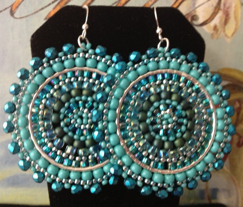 Seed Bead Earrings Aquamarine and Turquoise Statement Earrings - Etsy