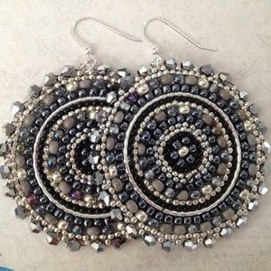 Large Statement Earrings Silver Goddess Seed Bead Disc - Etsy