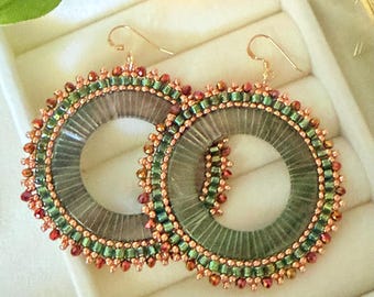 Crystal Hoop Earrings: Large Shell Beaded Hoops
