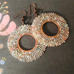 Boho Hoop Earrings | Large Multicolored Seed Bead Earrings | Big Statement Jewelry