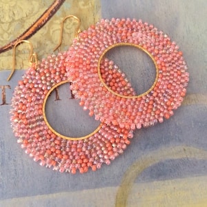 Beaded Hoop Earrings Handmade Seed Bead Spring and Summer Jewelry
