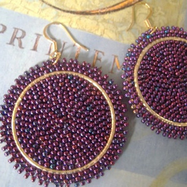 Disc Earrings - Big Bold Maroon Goddess  seed bead earrings