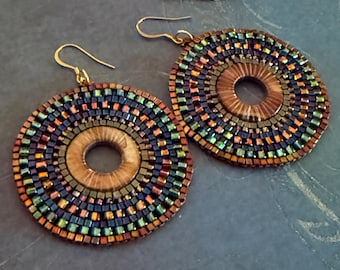 Boho Beaded Hoop Earrings | Colorful Seed Bead Statement Jewelry | 2.5 Inch Circle Hoops