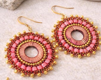 Hoop Earrings | Pink Boho Earrings | Handmade Statement Jewelry
