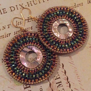 Abalone Earrings Large Boho Handmade Hoops Seed Bead Summer Beach Shell Jewelry image 5